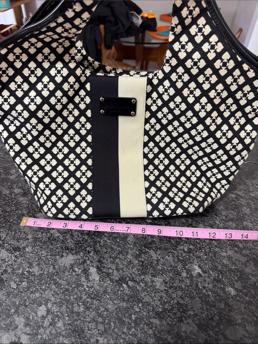 kate spade Black and Cream Geometric Canvas Hobo Tote and wallet with dust bag.